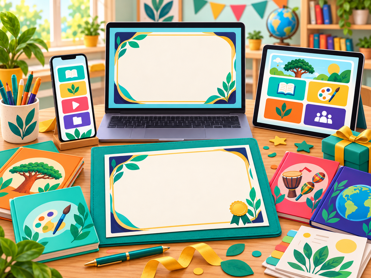 Certificado digital em branco apresentado em notebook, tablet e celular